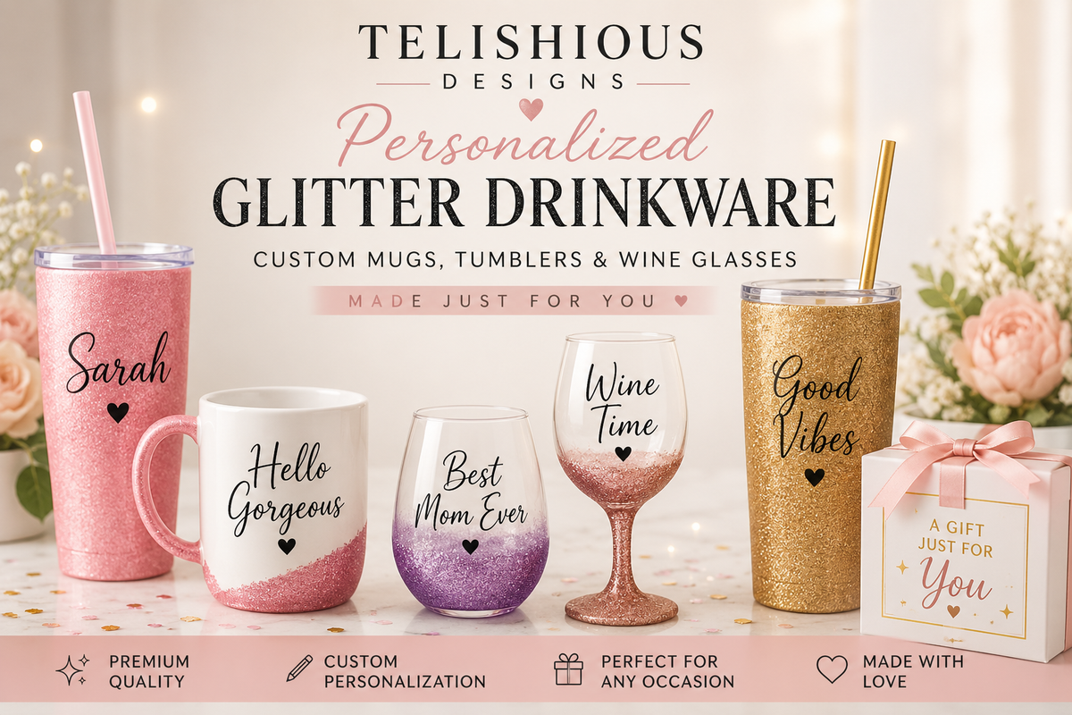 Personalized Glitter Drinkware